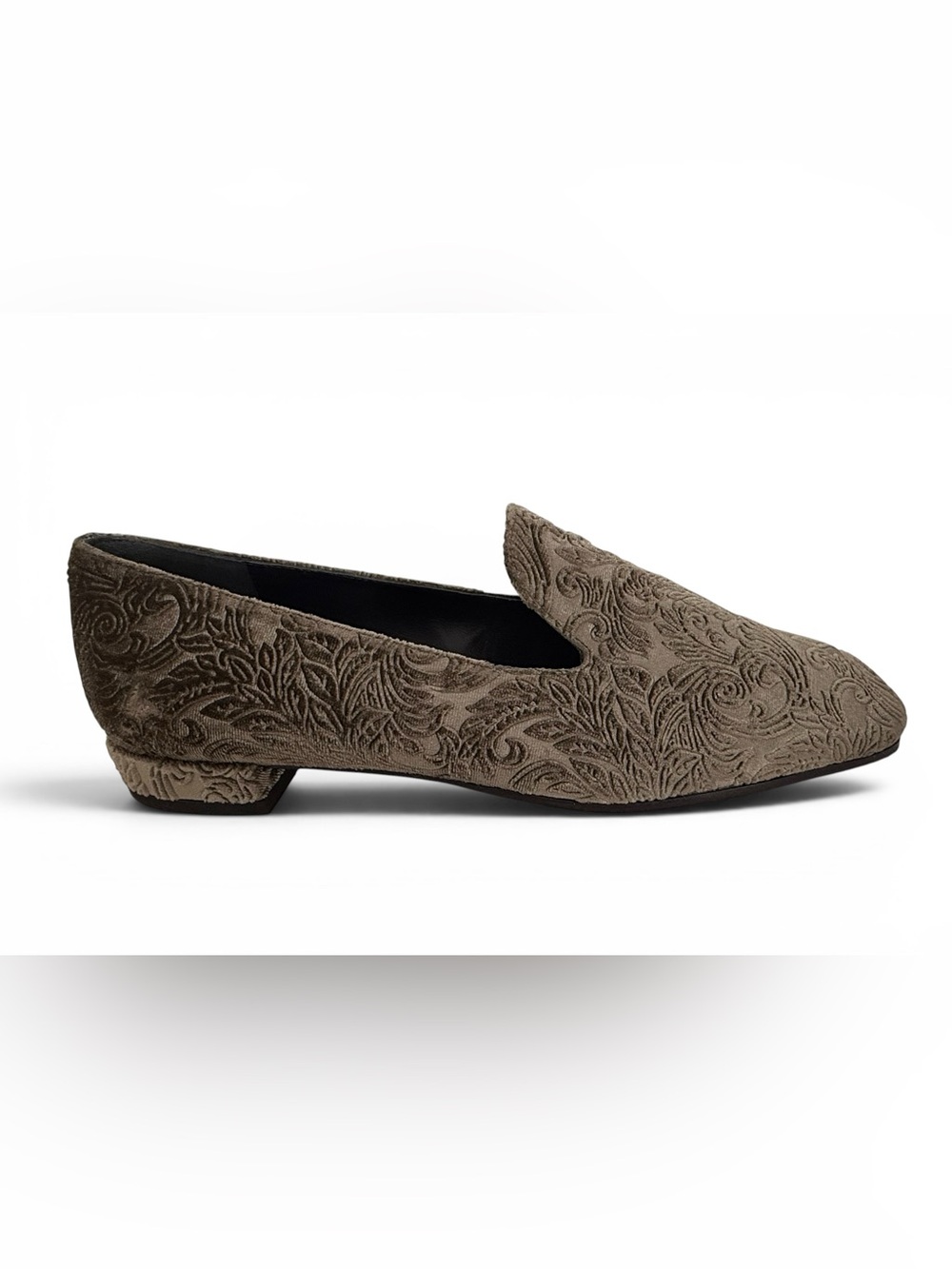 Embroidered Taupe Suede Loafer Flats
